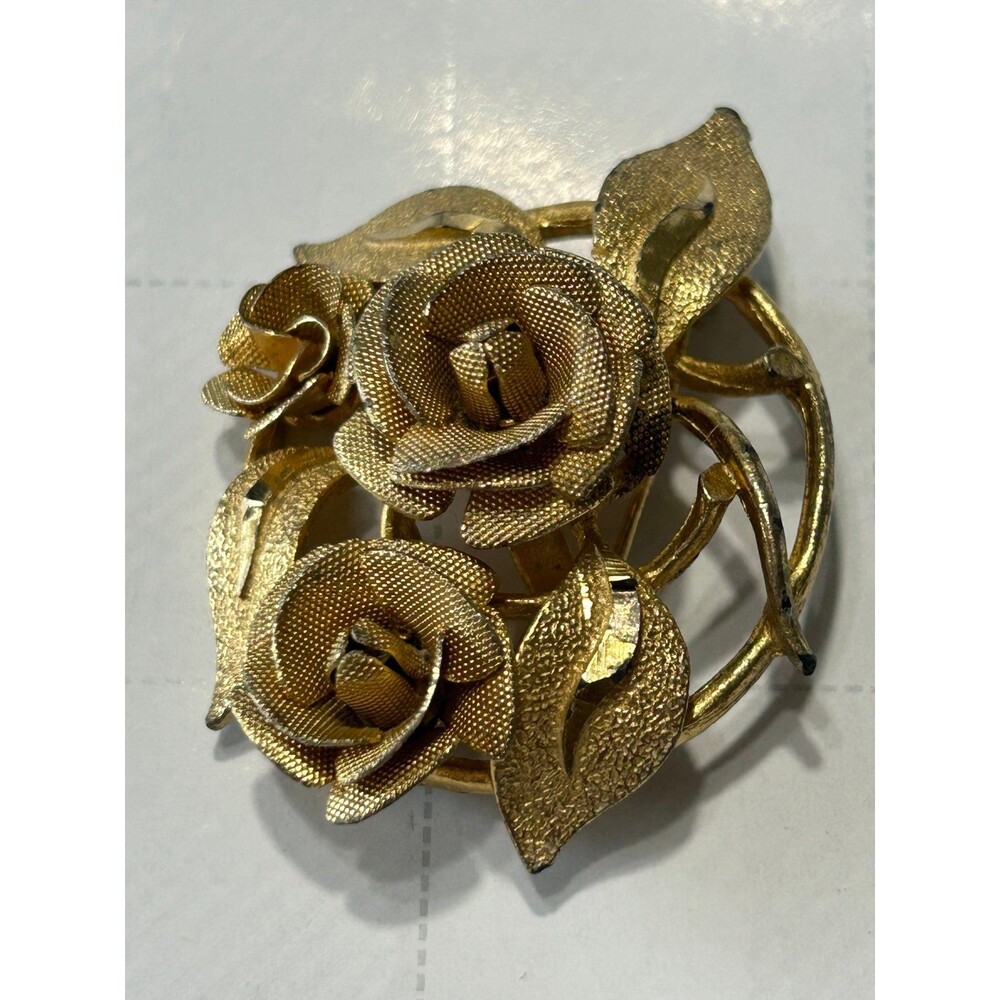 Coro Vintage Gold-Tone Rose Brooch Pin
